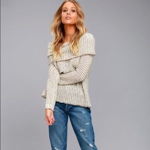BB DAKOTA OFF THE SHOULDER BEIGE SWEATER